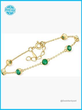 Elegant Emerald Station Bracelet Bezel Set 18kt Gold Over Sterling 7 Inch
